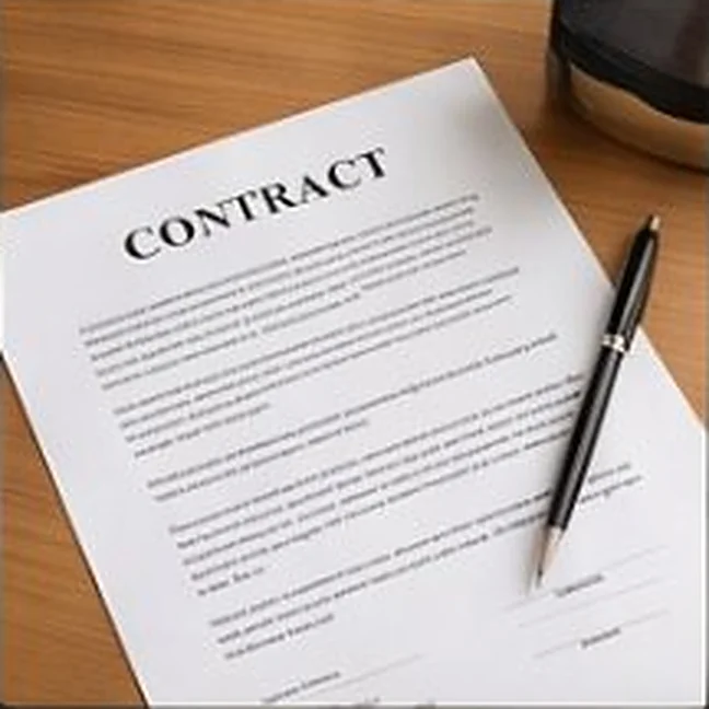 Rental agreement and a pen on a wooden desk